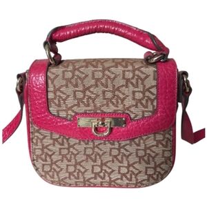 DKNY Pink and Brown Mini Cross Body Town and Country Logo Bag Purse